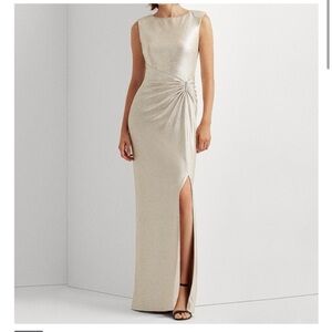 Lauren Ralph Lauren Metallic Side-Slit Gown